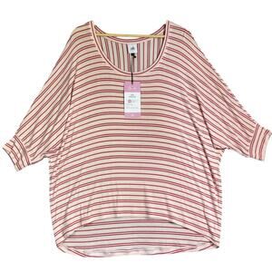 Cabi Tickled Tee Women's Large Pink Stripe Dolman Sleeve Jersey Knit Lagenlook